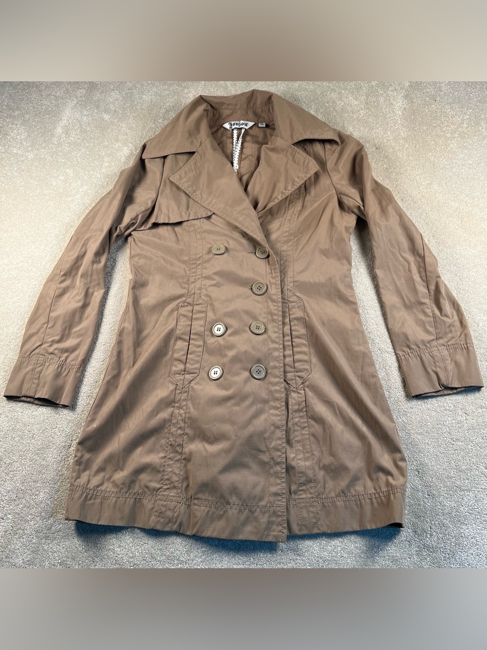 Jou Jou Jacket Tan Button Front Trench Coat Lightweight Women Medium‎